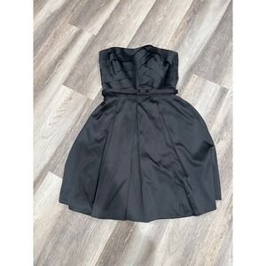 White House Black Market Black Strapless Satin Pleated Belted Cocktail Dress 6